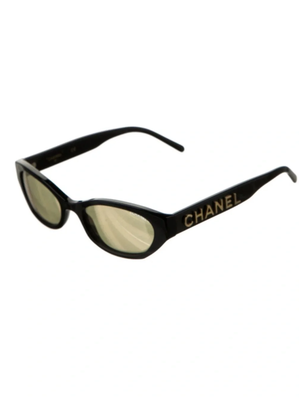 CHANEL Black Frame Sunglasses with 24k Gold Logo and Lenses